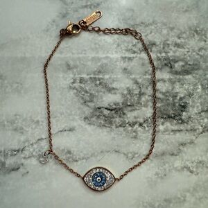 Stainless Steel Evil Eye Rose Gold Tone Charm Bracelet 7.25 Inch NIB